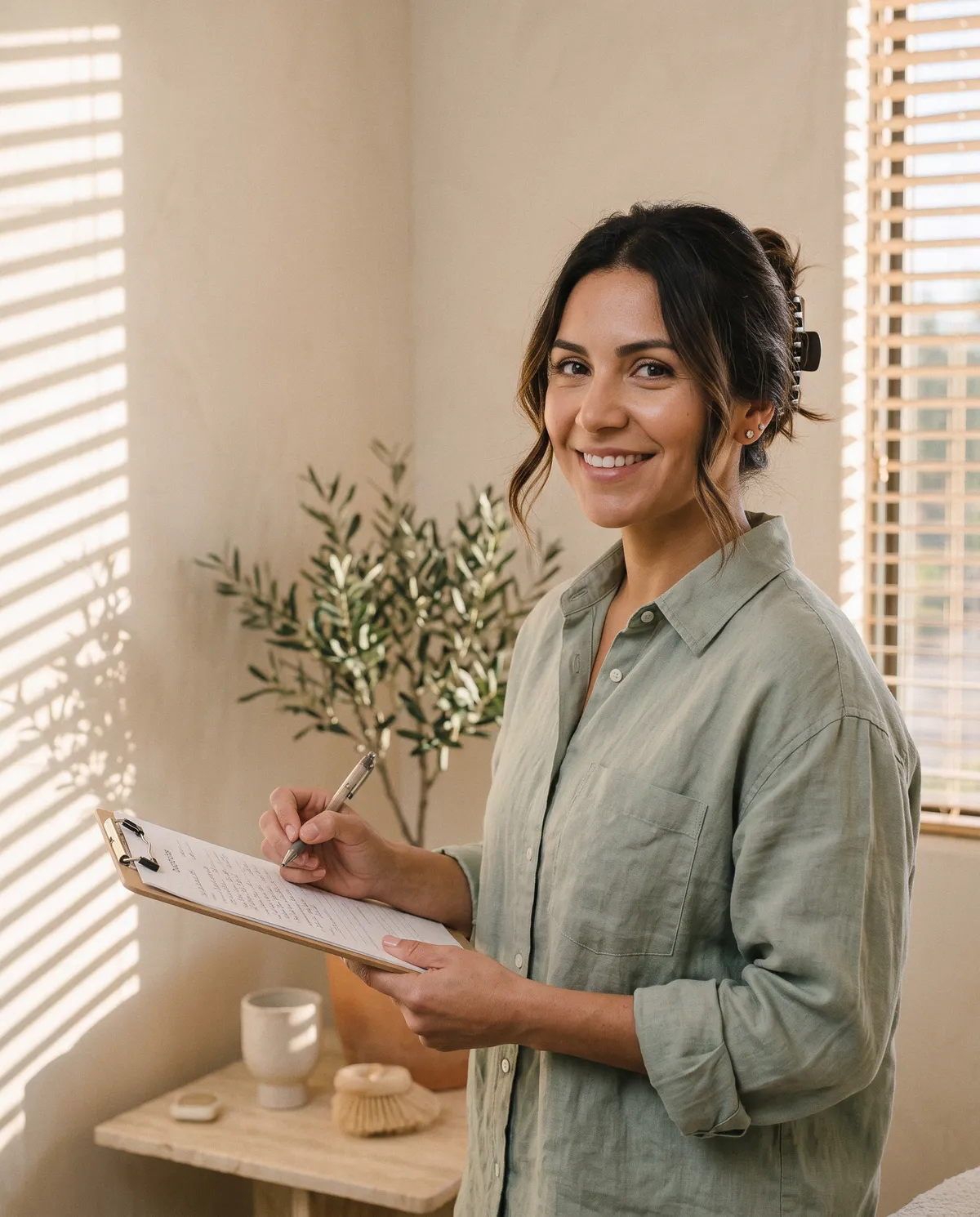 Camila Ortiz, registered nurse, writing notes in the treatment room